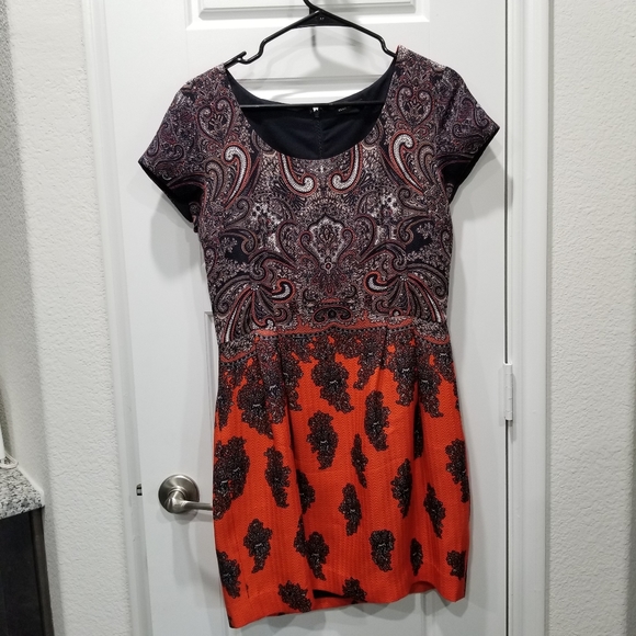 Club Monaco Wool and Silk Mini dress Size 6 Orange Black Like new - Picture 2 of 15